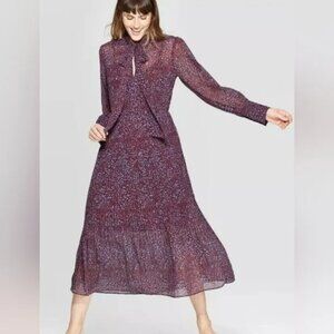 A New Day Blue and Maroon Tie Front Wrap Sundress